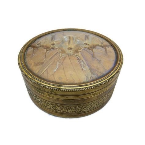 Vintage Small Round Trinket Box with Butterfly on Top